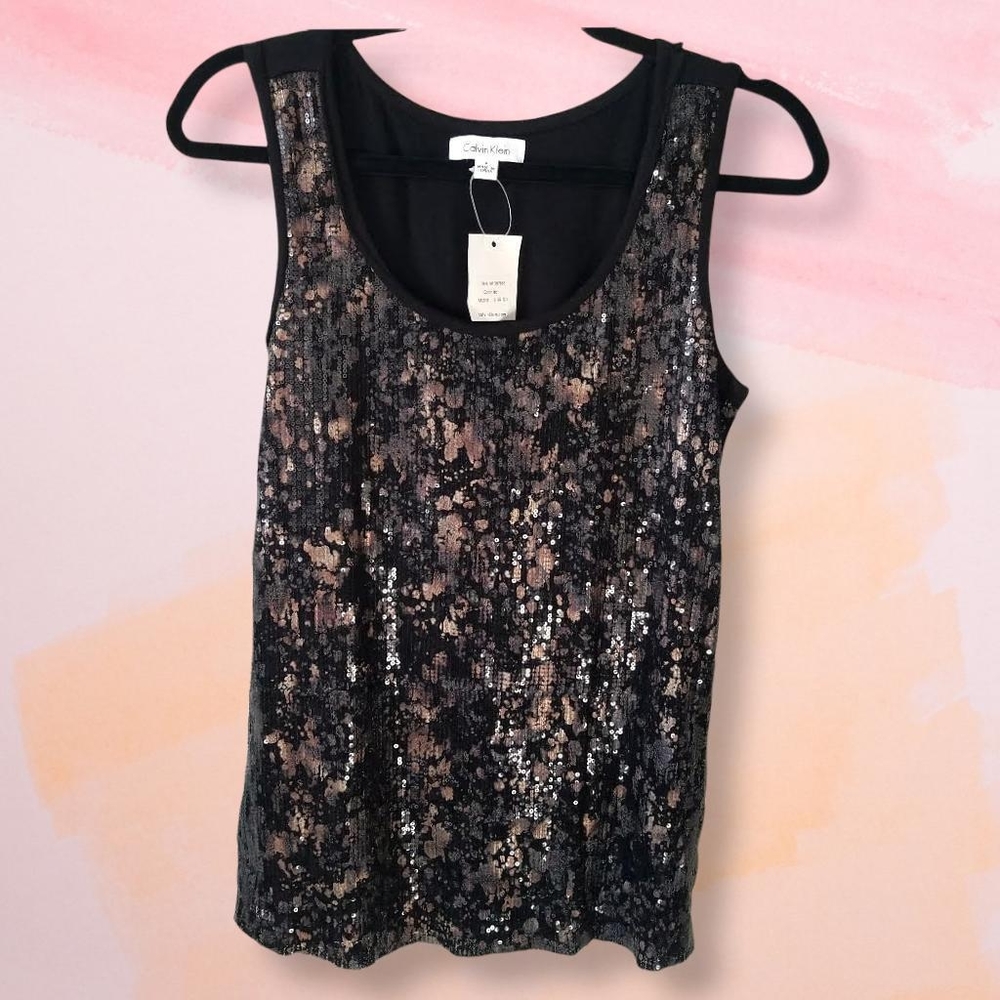 Calvin Klein Black & Pink Spot Sequin Tank Top